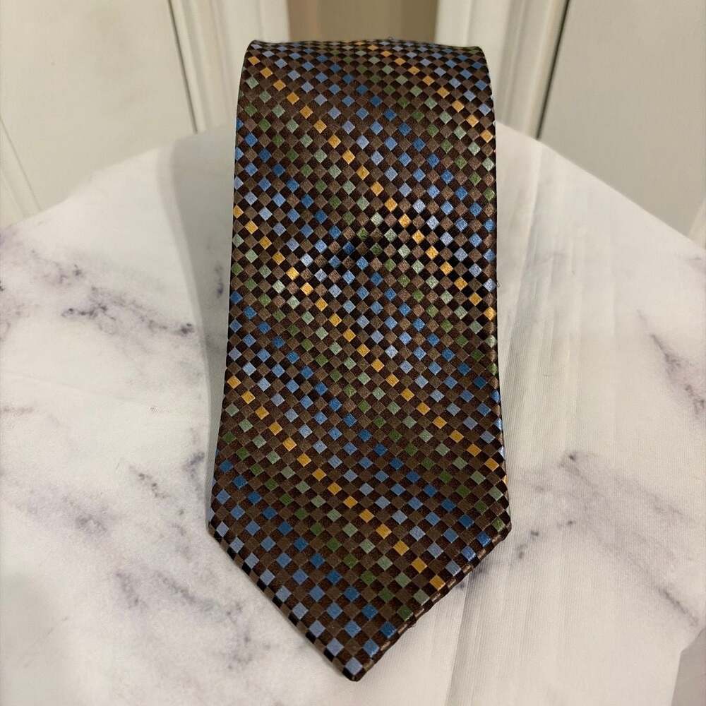 Beau Brummel Soho 100% Silk Hand Made Men's Necktie Brown Multi Checkered